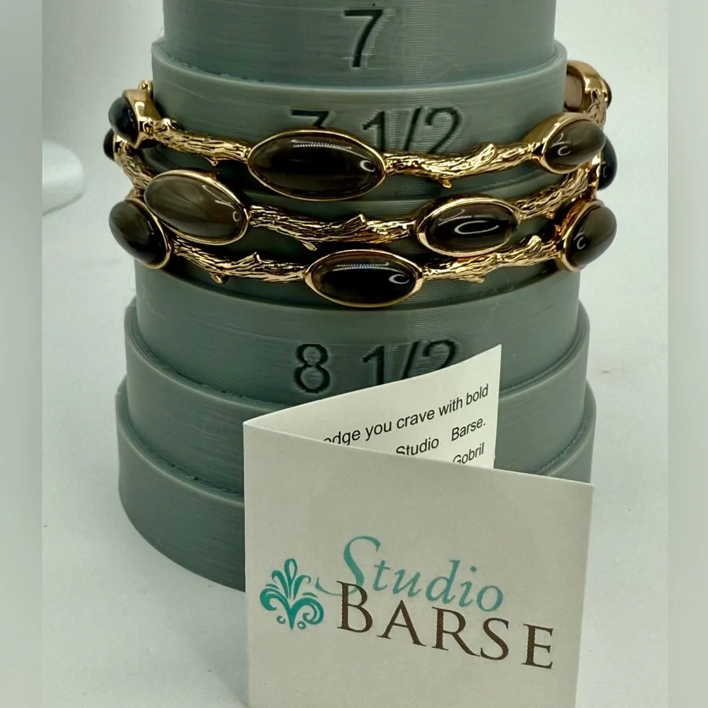 NWT Studio Barse Smoky Quartz Bangles – Set of 3 – Gold Tone – Size 8 - Picture 12 of 14
